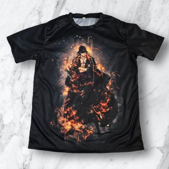 One Piece Roranoa Zoro Anime Graphic Jersey Style Dark Gray Tee Large - Picture 9 of 9